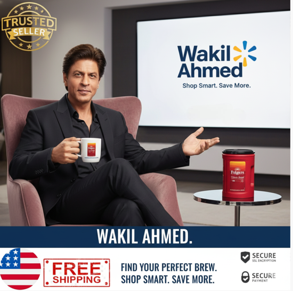 بِسْمِ ٱللَّٰهِ ٱلرَّحْمَٰنِ ٱلرَّحِيمِ
إِنَّا فَتَحْنَا لَكَ فَتْحًا مُّبِينًا.
Shah Rukh  Khan (King Khan) sitting in a chair holding a coffee cup with Wakil Ahmed branding in the background.