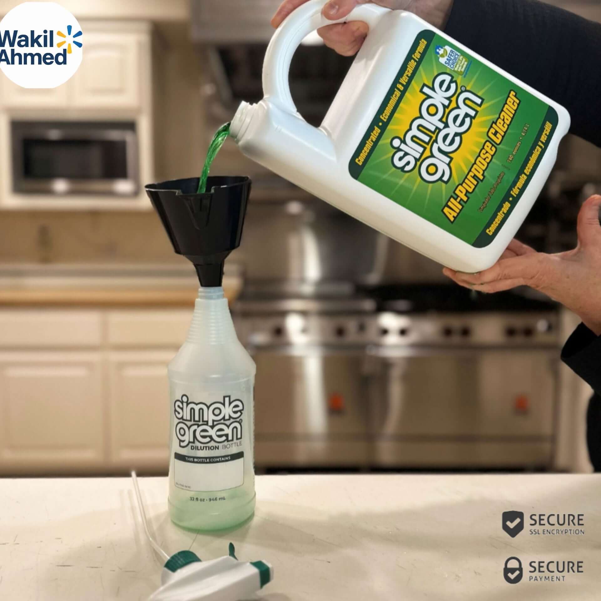 Person using Simple Green All-Purpose Cleaner 172 fl oz spray bottle on a surface to remove dirt and stains.