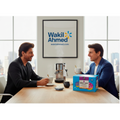 SRK and Tom Cruise sitting at a table with a box of Member's Mark products, framed logo in the background.