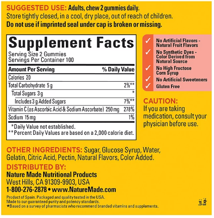 Nature Made Vitamin C Gummies for Adults, 400 ct, 2-Pack.