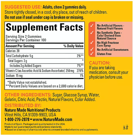 Nature Made Vitamin C Gummies for Adults, 400 ct, 2-Pack.